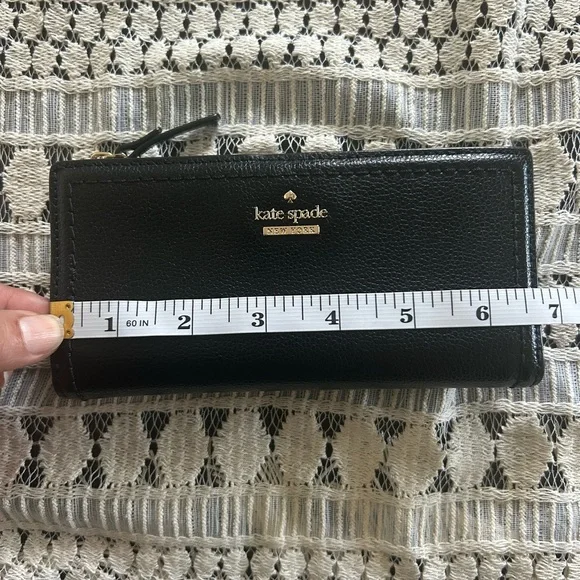 kate spade Black Leather Zip Wallet with Gold Logo - Picture 3 of 5